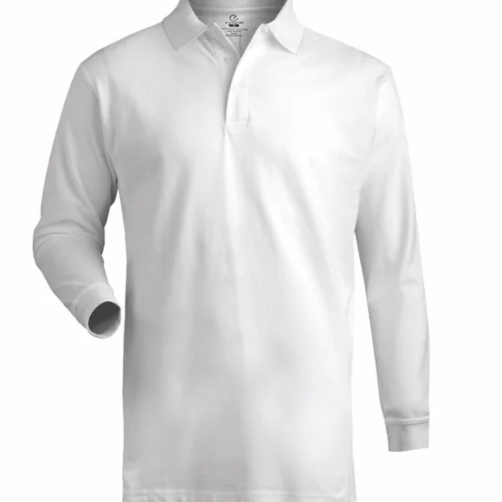Men's 100% Cotton Long Sleeve Polo Shirt WHITE  S SMALL